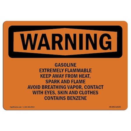 Signmission OSHA Sign, 12" H, 18" W, Rigid Plastic, Gasoline Extremely Flammable Keep Away From, Landscape OS-WS-P-1218-L-12155